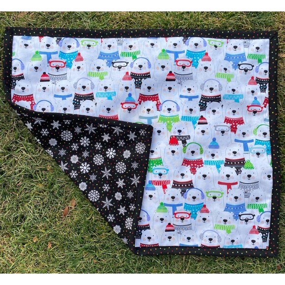 Christmas Polar Bears Doll Blanket with mini Pillow 21” x 18” - Picture 1 of 2